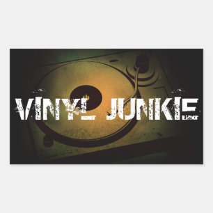 Vinylverslaafde oude retro draaitafel rechthoekige sticker