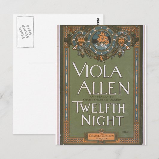 Viola Allen,  theater "12 zestiende nacht" Briefkaart (Voorkant / Achterkant)