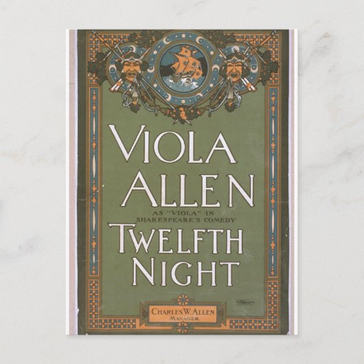 Viola Allen, theater "12 zestiende nacht" Briefkaart (Voorkant)