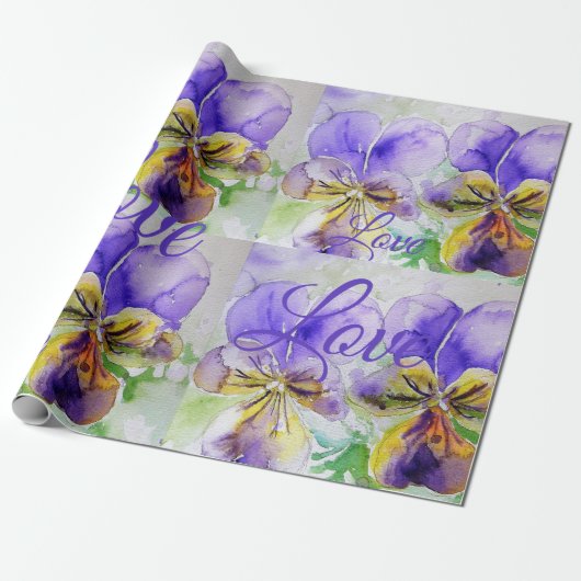  Viola Bloem Bloemen Paarse Patroon Liefde Cadeaupapier (Uitgerold)