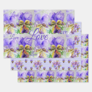  Viola Bloem Bloemen Paarse Patroon Liefde Inpakpapier Vel
