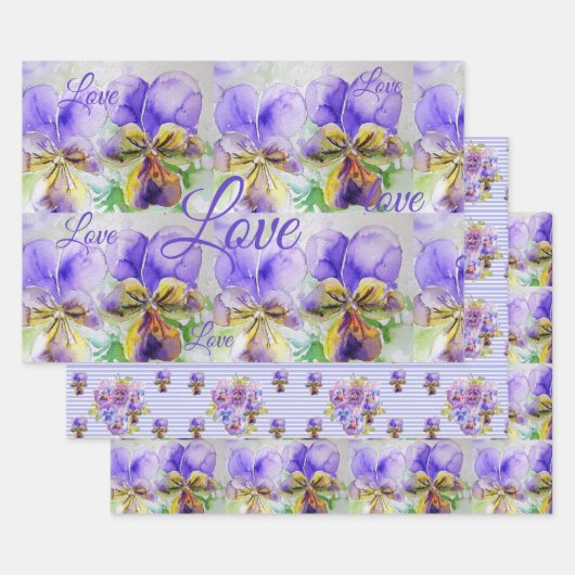  Viola Bloem Bloemen Paarse Patroon Liefde Inpakpapier Vel (Set)