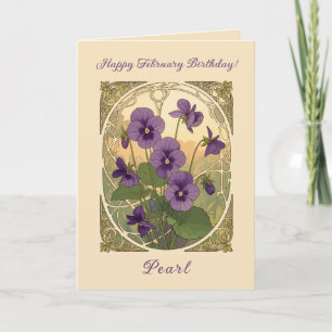 Viola Bloemen Februari Verjaardag Art Nouveau Stij Kaart