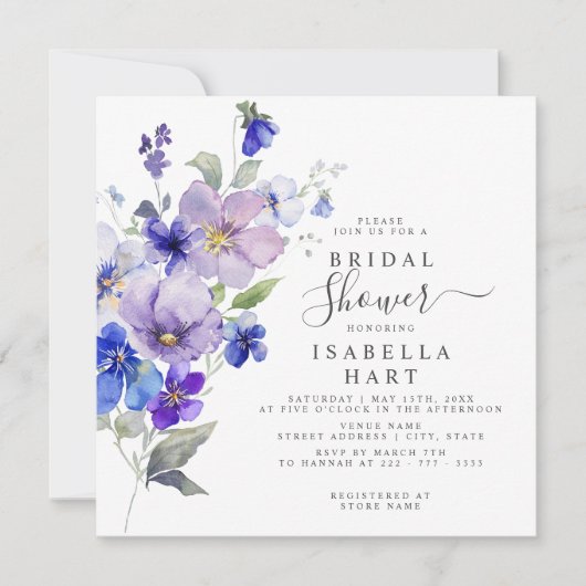 Viola Bloemen Paarse Blauw Navy Flower Vrijgezelle Kaart (Voorkant)