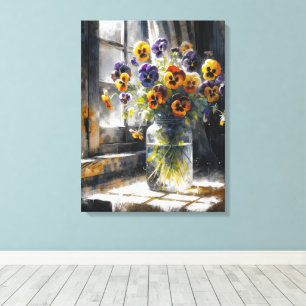 Viola boeket in een raam Impressionisme Canvas Afdruk