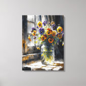 Viola boeket in een raam Impressionisme Canvas Afdruk (Voorkant)