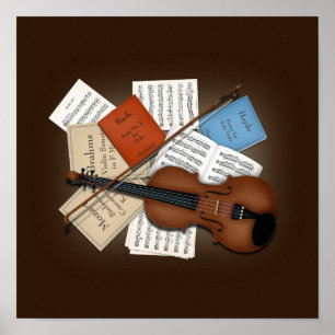 Viola & Bow met Boeken en Blad Muziek Poster