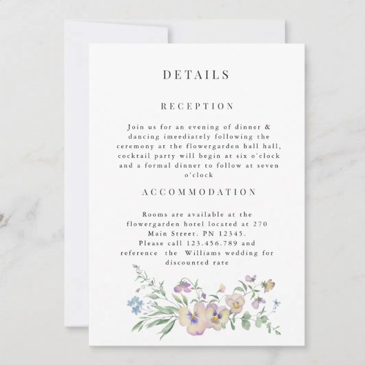 Viola Eucalypt floral Wedding Detail invitation Kaart