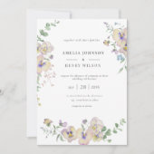Viola & Eucalyptus Bloemen Bruiloft Uitnodiging (Voorkant)