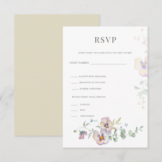 Viola & Eucalyptus Floral Wedding RSVP  Card Kaartje (Voorkant / Achterkant)