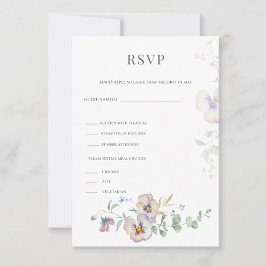 Viola & Eucalyptus Floral Wedding RSVP  Card Kaartje