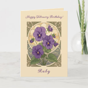 Viola Februari Verjaardagsbloemen Art Nouveau Stij Kaart