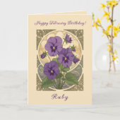 Viola February Birthday Flowers Art Nouveau Style Kaart (Gele Bloem)