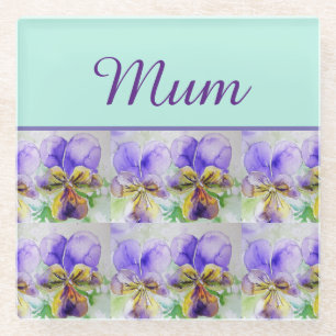 Viola Flower Aqua Stripe floral Moederdag Glazen Onderzetter