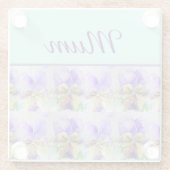 Viola Flower Aqua Stripe floral Moederdag Glazen Onderzetter (Achterkant)