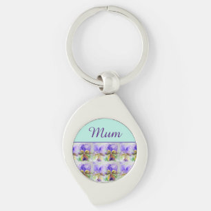 Viola Flower Aqua Stripe floral Moederdag K Sleutelhanger