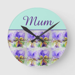 Viola Flower Aqua Stripe floral Moederdag Ronde Klok