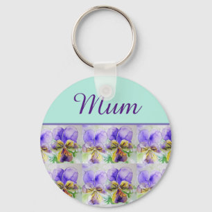 Viola Flower Aqua Stripe floral Moederdag Sleutelhanger
