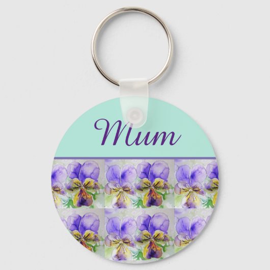 Viola Flower Aqua Stripe floral Moederdag Sleutelhanger (Voorkant)