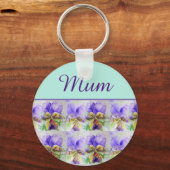 Viola Flower Aqua Stripe floral Moederdag Sleutelhanger (Voorkant)