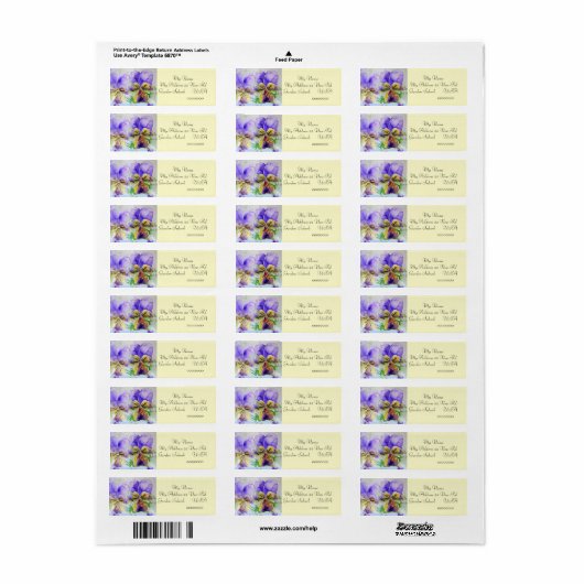 Viola Flower Waterverf Return Address Labels (Full Sheet)