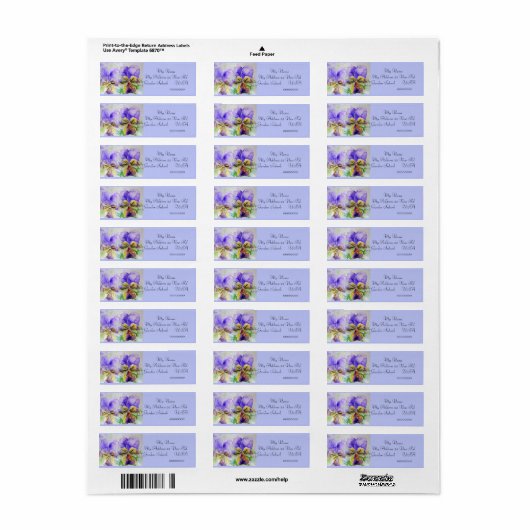 Viola Flower Waterverf Return Address Labels (Full Sheet)
