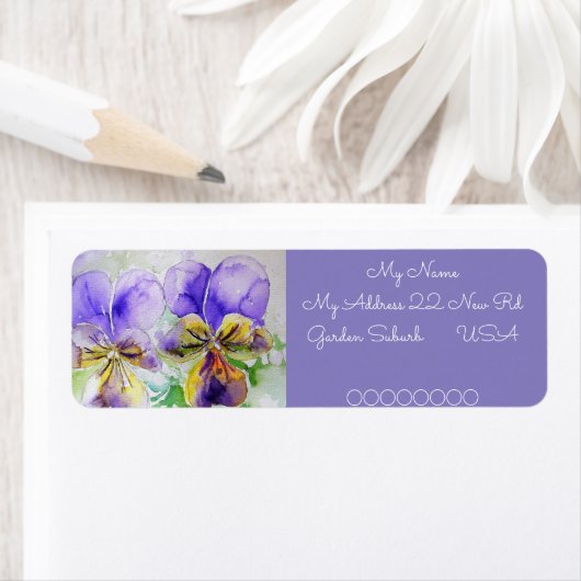 Viola Flower Waterverf Return Address Labels (Insitu)