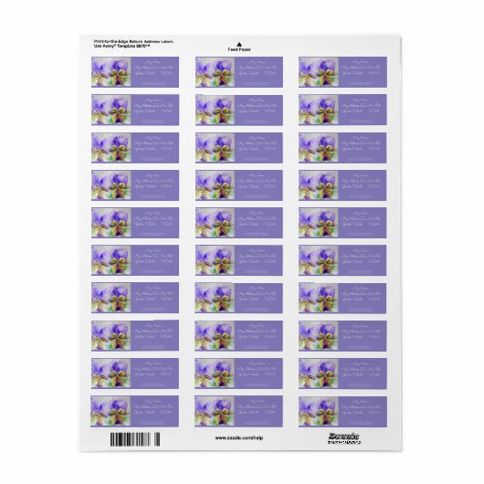 Viola Flower Waterverf Return Address Labels (Full Sheet)