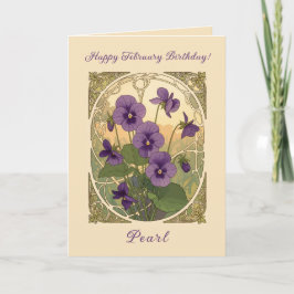 Viola Flowers February Birthday Art Nouveau Style Kaart