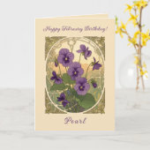 Viola Flowers February Birthday Art Nouveau Style Kaart (Gele Bloem)