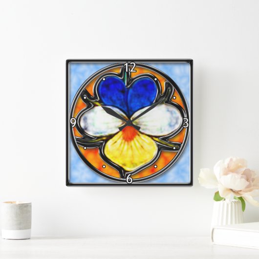 Viola Glas in lood Vierkante Klok (Huis)