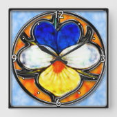 Viola Glas in lood Vierkante Klok (Voorkant)