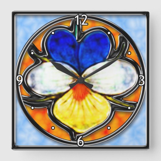 Viola Glas in lood Vierkante Klok (Voorkant)