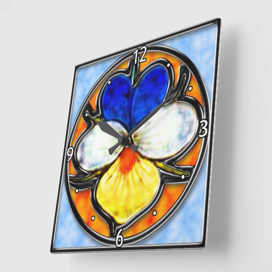 Viola Glas in lood Vierkante Klok (Hoek)