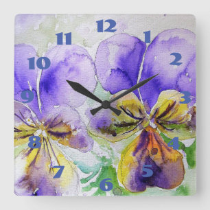 Viola Paarse Viooltjes Waterverf Viooltje Bloem Vierkante Klok