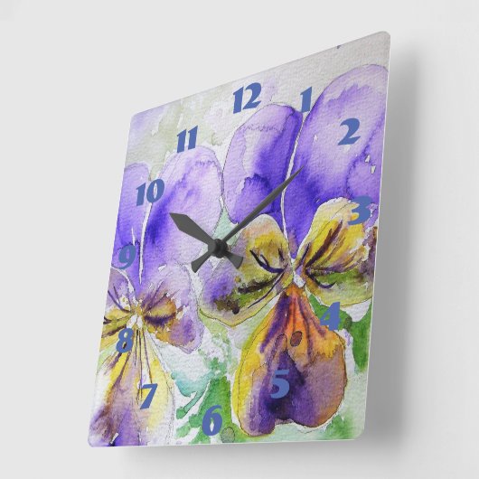 Viola Paarse Viooltjes Waterverf Viooltje Bloem  Vierkante Klok (Hoek)