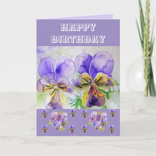 Viola Pansy Waterverf Floral Painting Paarse Card Kaart (Voorkant)