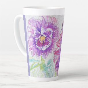 Viola Viola Bloem Waterverf Bloemig Paars Kunst Latte Mok