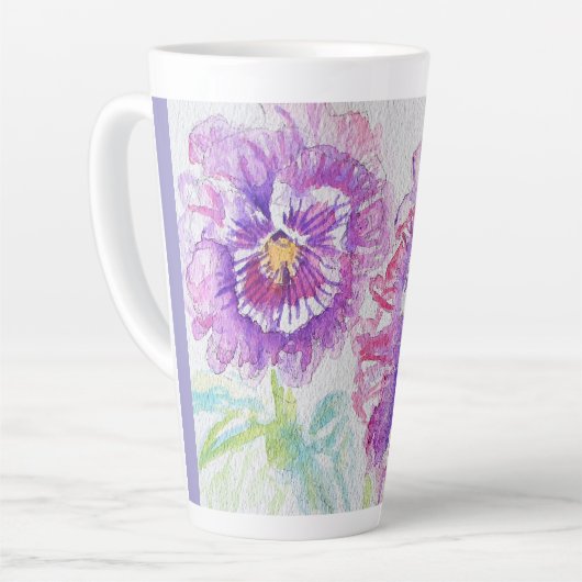Viola Viola Bloem Waterverf Bloemig Paars Kunst Latte Mok (Linkerhoek)