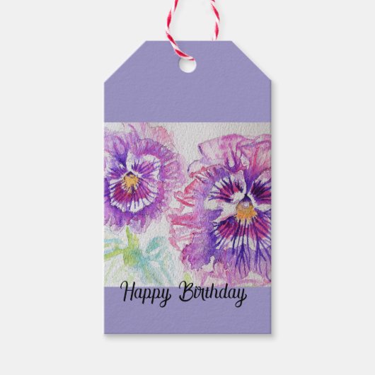 Viola Viola's Bloem Waterverf Bloemig Paars Kunst Cadeaulabel (Voorkant)