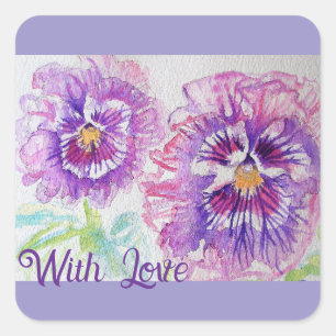 Viola Viola's Bloem Waterverf Bloemig Paars Kunst Vierkante Sticker