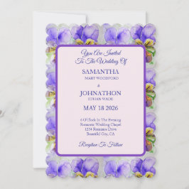 Viola Waterverf Bloem Bloemen Huwelijksuitnodiging Kaart