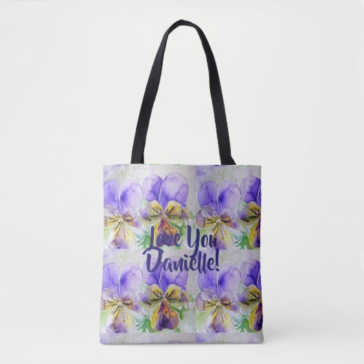 Viola Waterverf Flowers Floral Love You Canvas tas (Voorkant)