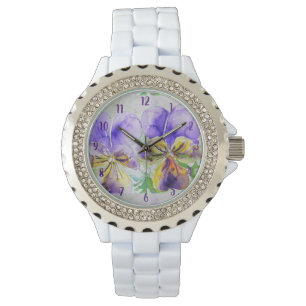Viola Waterverf Paarse kunstbloem schilderen Horloge