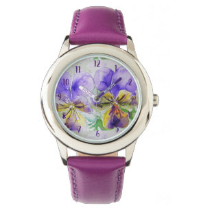 Viola Waterverf Paarse kunstbloem schilderen Horloge