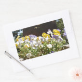 Violas in een stenen trog. rechthoekige sticker (Envelop)