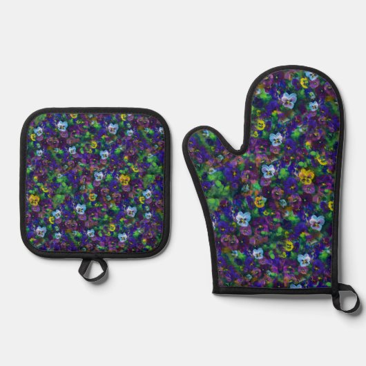 Violas [paars] ovenwant & pannenlap set (Voorkant)