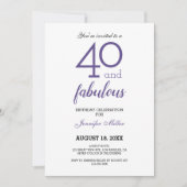 Violet 40 en Fabulous Birthday Invitation Kaart (Voorkant)