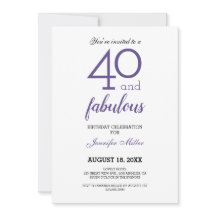 Violet 40 en Fabulous Birthday Invitation