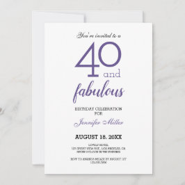 Violet 40 en Fabulous Birthday Invitation Kaart